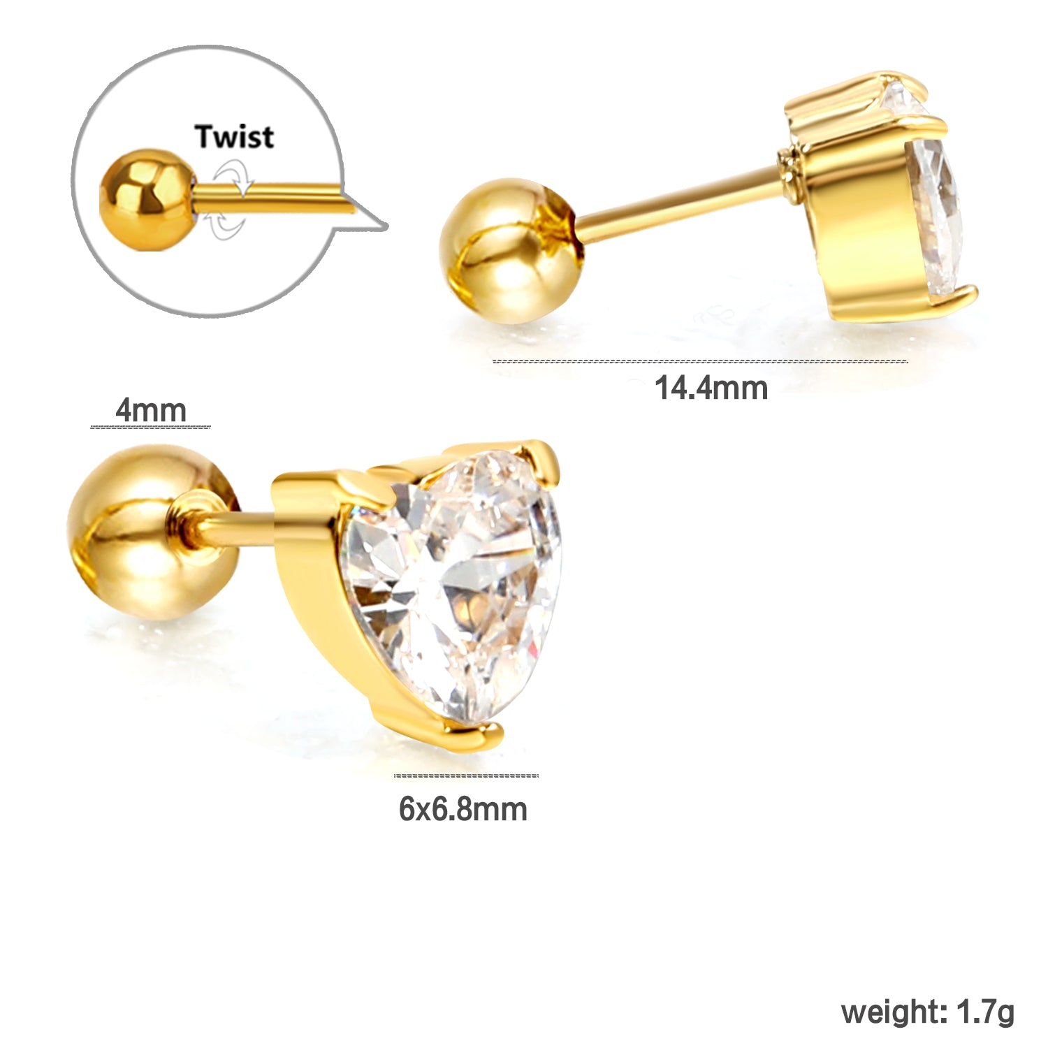 Piercing - Herzform Kugelverschluss,  2pc.