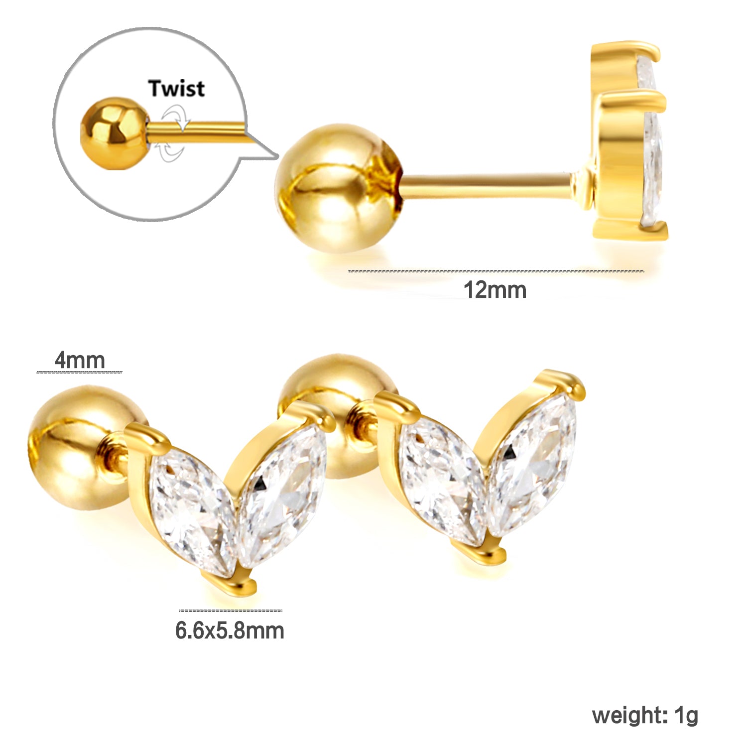 Piercing - Wings Gold 2pc.
