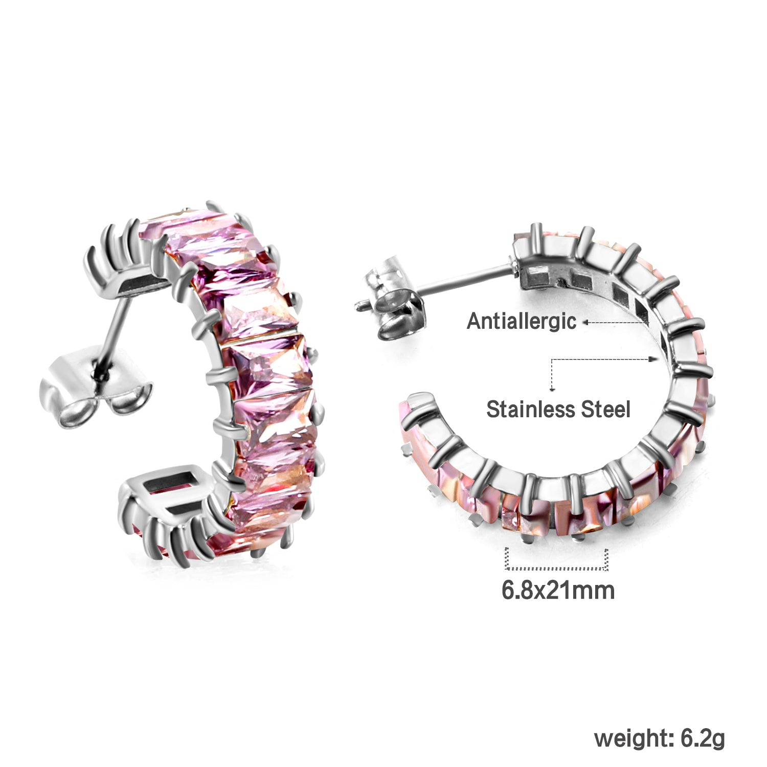 C-Shape Ohrringe mit Lila- Zirkonsteinen