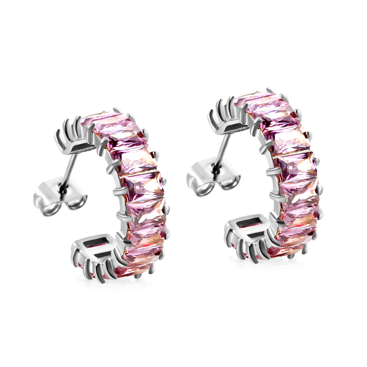 C-Shape Ohrringe mit Lila- Zirkonsteinen